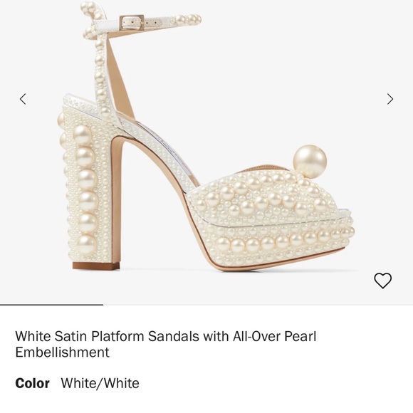 JIMMY CHOO White Satin Pearl Bridal SACARIA 120 Platform Heels 39/8, In Box, A++ - Picture 15 of 16